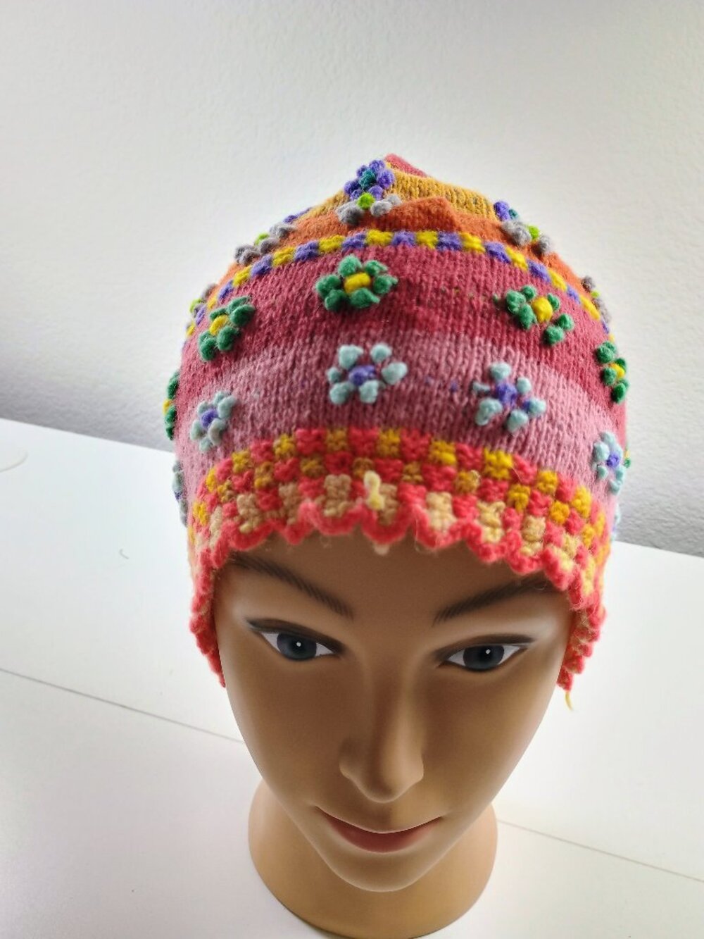 Handcrafted Andean Sheep's Wool Chullo with Multicolored Flowers